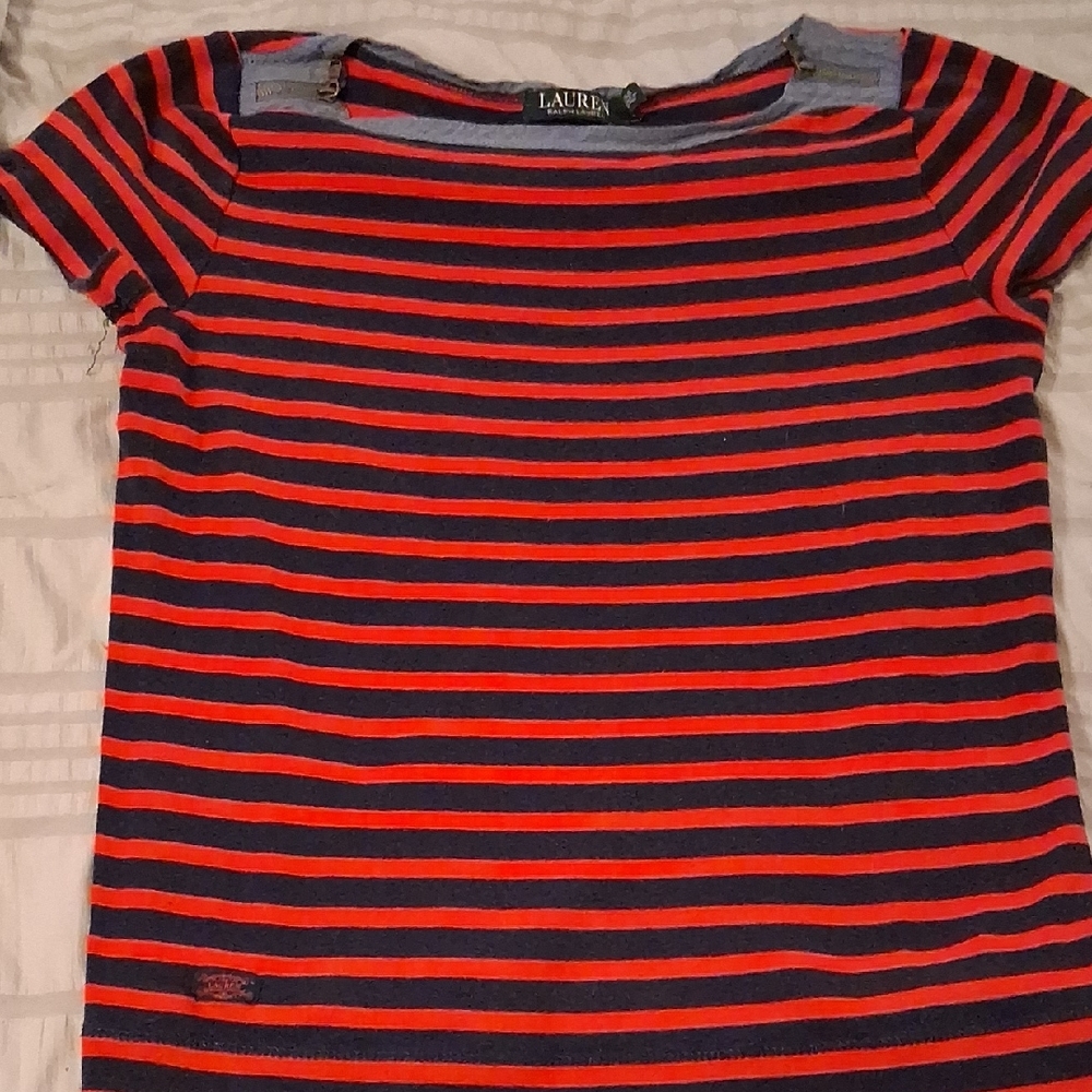 Lauren Ralph Lauren Red and Navy Striped Tee